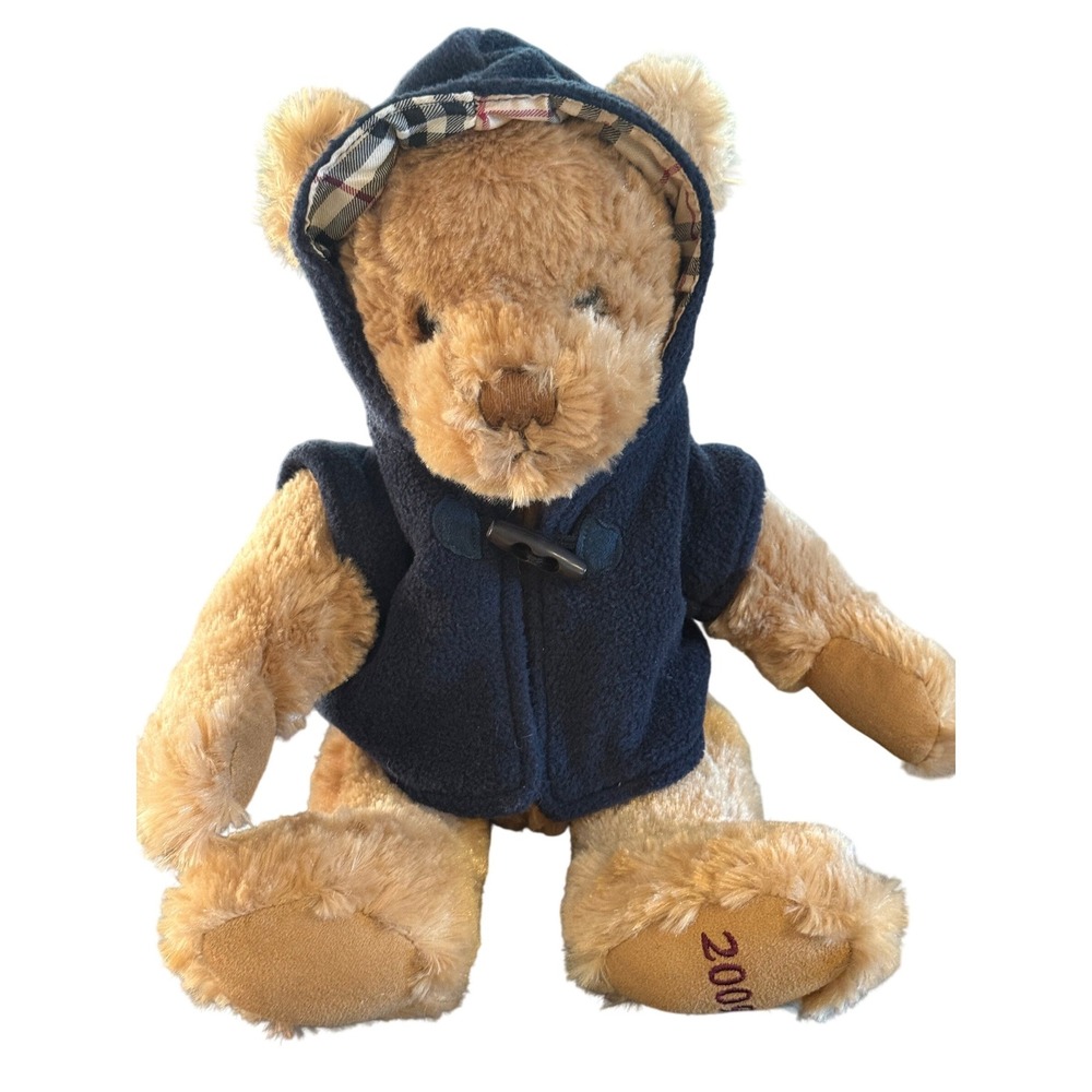 Russ Berrie Burberry Fragrance 2009 Teddy Bear Navy Blue Duffle Coat Plush 10in